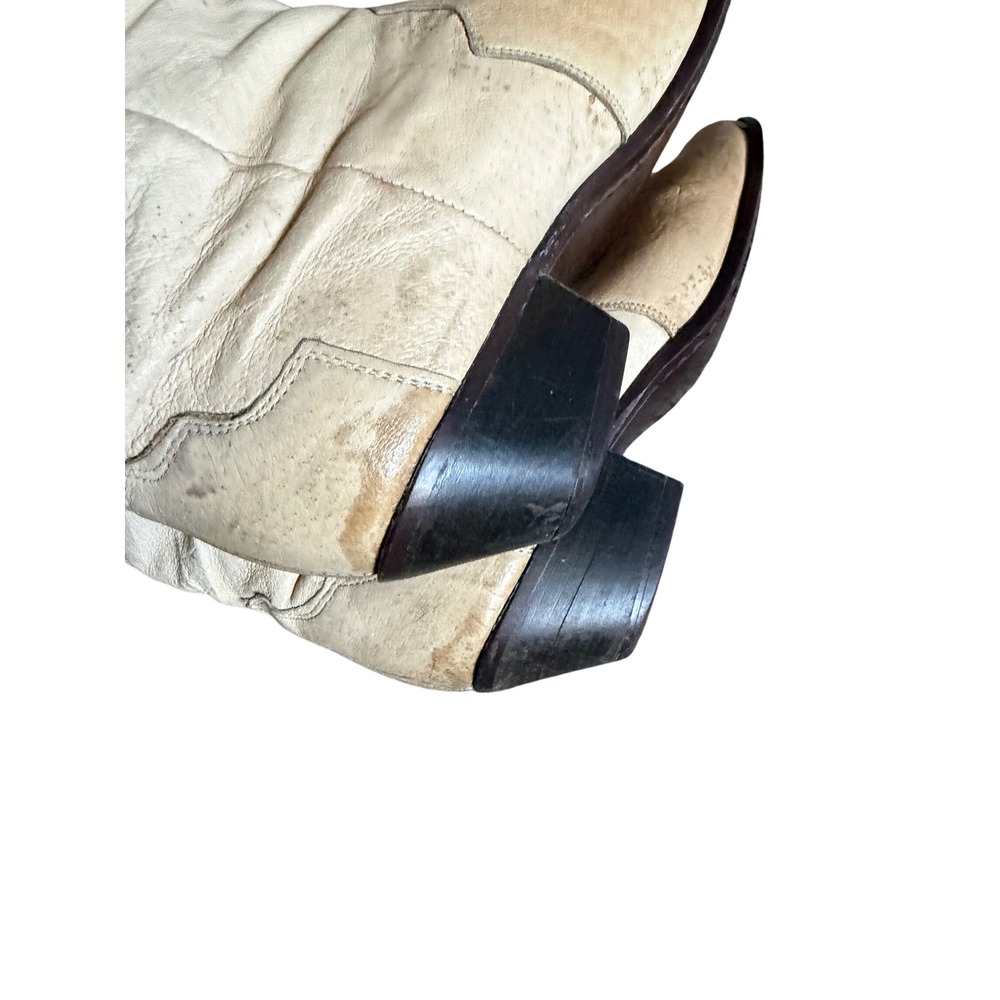 Justin Vintage Western Boots Cream Tan Leather Pointed Toe Metal Tip Womens 8 - Picture 5 of 7